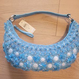 Ann Taylor vintage, blue beaded, shoulder bag with original tag and stuffing